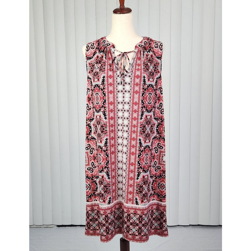 London Times A-Line Dress Split Neckline Geometric Print Women's US Size 10